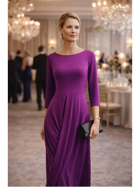 Joseph Ribkoff Dress Women 4 Drape Evening Formal Minimalist Quiet Luxury Purple